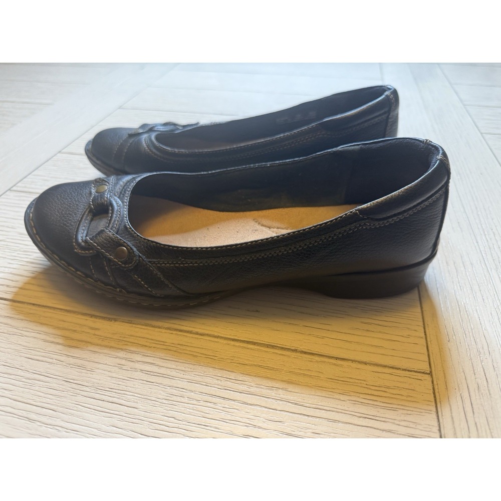 Clark's Women's Black Leather Comfort Slip On Loafer W/‎ Buckle, Sz 9M